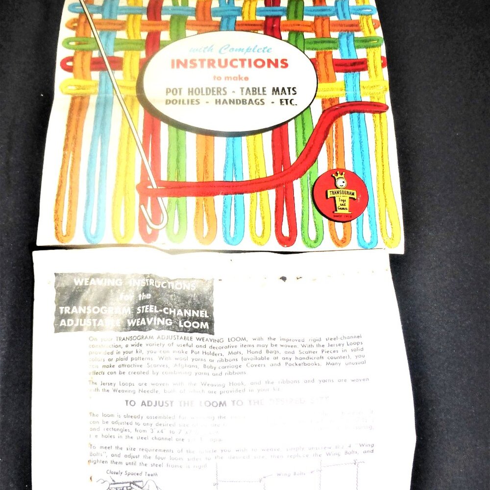 1954 Adjustable WEAVING LOOM Vintage Linen Hand Knitted Pot Holders Table Mats - Picture 4 of 13